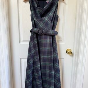 Vince Camuto Navy Plaid Cowl Neck Dress – Size 6